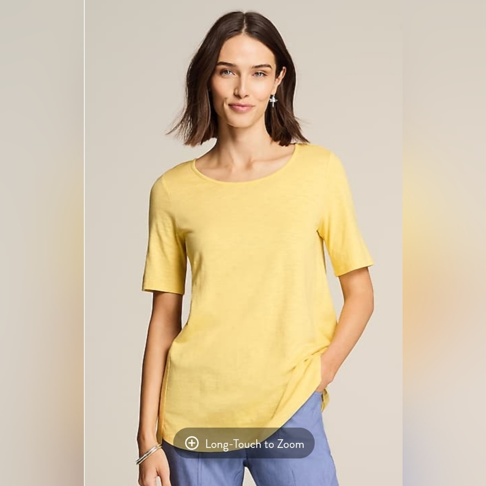 J.Jill Women's Pima Seamed Elbow Sleeve Tunic Top Mustard Yellow Flowy 3X‎